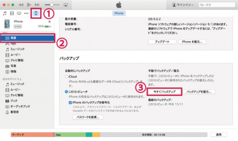 iTunesでのバックアップ方法